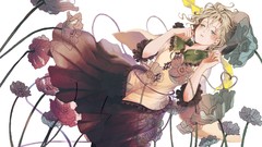 Flowers white background hats Ribbons shirts blondes skirts 