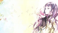 Flowers white background long hair anime girls bangs flower 