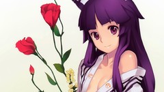 Flowers white background long hair nagi animal ears purple hair 