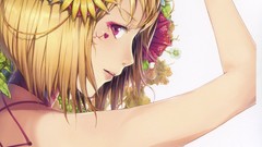 Flowers white background red eyes blondes anime girls pixiv 