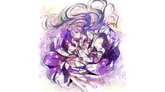 Flowers white background socks blue hair long hair anime girls 