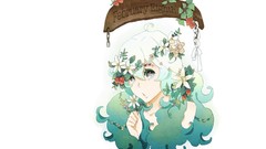 Flowers white background white hair strawberries anime girls 