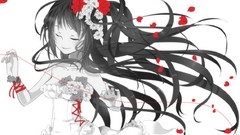 Flowers white dress long hair anime girls