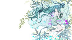 Flowers white dress long hair barefoot hatsune miku vocaloid