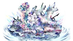 Flowers white dress long hair hatsune miku vocaloid