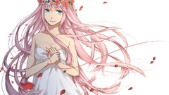 Flowers white dress Ribbons pink hair anime girls vocaloid 