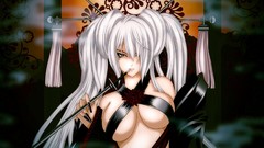 Flowers white hair blue eyes cleavage twintails hentai 