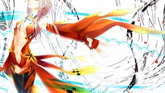 Flowers white hair red dress pink hair long hair pink eyes 