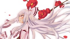 Flowers white hair red eyes bows fujiwara no mokou touhou mao