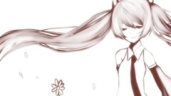 Flowers white monochrome hatsune miku vocaloid Simple Background
