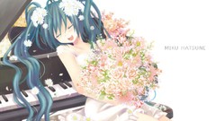 Flowers white piano dress long hair hatsune miku vocaloid 
