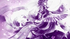 Flowers white purple dress hats monochrome fans short hair 