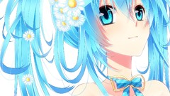Flowers white white background Ribbons blue hair anime girls 