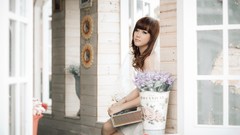 Flowers white woman asians brunettes