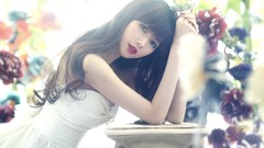 Flowers white woman lipstick asians bangs