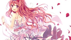 Flowers white woman peach dress long hair anime girls
