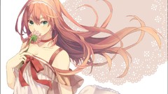 Flowers wind dress white background Ribbons pink hair long hair 