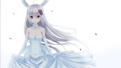 Flowers wind white roses dress white background white hair red 