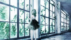 Flowers windows Plants dress bows veil long hair barefoot anime 