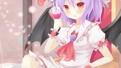 Flowers wine roses wings Anime bat hats red eyes anime girls 