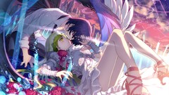Flowers wings Anime anime girls yellow eyes green hair original 