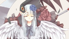 Flowers wings Anime dress Manga white hair red eyes angels 