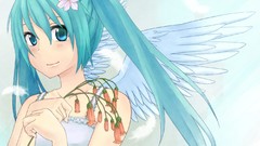 Flowers wings anime girls green eyes hatsune miku vocaloid 
