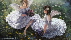 Flowers wings anime girls original characters