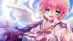 Flowers wings big eyes pink hair green eyes short hair vocaloid 