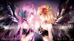 Flowers wings chains blondes pink hair long hair anime girls 