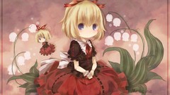 Flowers wings dress Chibi blondes anime girls blue eyes short 