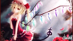 Flowers wings dress hats red eyes touhou flandre scarlet tails 