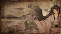 Flowers wings dress kimono bows blush long hair closed eyes 