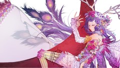Flowers wings feathers Anime horns anime girls purple hair