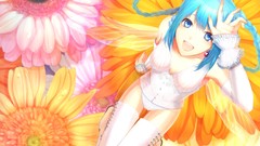 Flowers wings happy blue hair smiling anime girls lingerie blue 