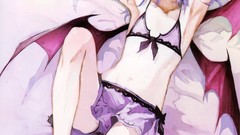 Flowers wings hats navel red eyes bows skirts blue hair long 