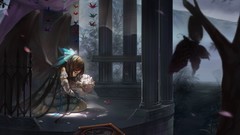 Flowers wings long hair anime girls brunettes reiuji utsuho 