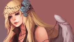 Flowers wings red eyes blondes anime girls artwork