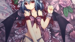 Flowers wings short hair remilia scarlet touhou underwear 