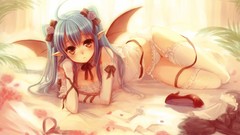 Flowers wings stockings anime girls underwear panties twintails 
