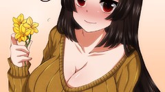 Flowers woman Anime dressed boobs huge boobs