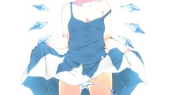 Flowers woman Anime white background skirts blush blue hair 