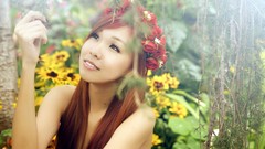 Flowers woman asians brunettes