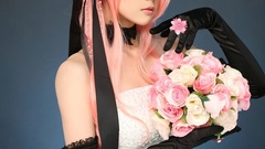 Flowers woman asians pink hair vocaloid megurine luka cosplay