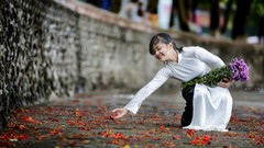 Flowers woman asians vietnamese