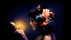 Flowers woman Birds fantasy art artistic