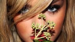 Flowers woman blondes blue eyes