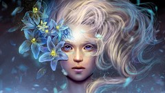 Flowers woman blondes blue eyes flower petals blue flowers 