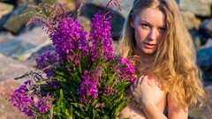Flowers woman blondes blue eyes models ella topless Fame Girls 