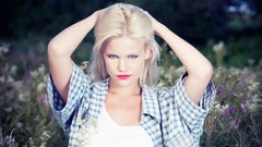 Flowers woman blondes blue eyes white body Bjoern Jansen Leonie 